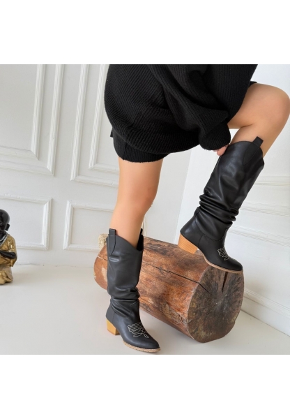 Cayla Siyah Cilt Topuklu Çizme