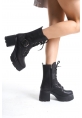 Linma Siyah Cilt Bağcıklı Topuklu Bot