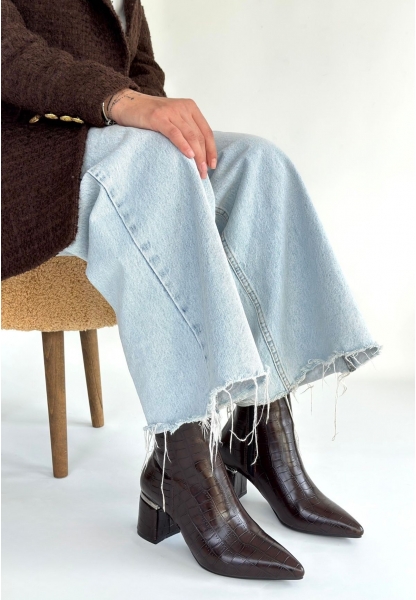 Meça Kahverengi Cilt Topuklu Bot