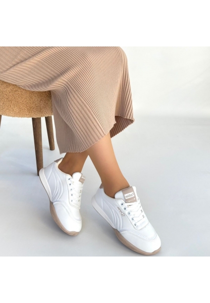 Tawen Beyaz Cilt Bağcıklı Spor Ayakkabı