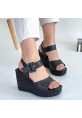 Wowo Siyah Cilt Dolgu Topuk Sandalet